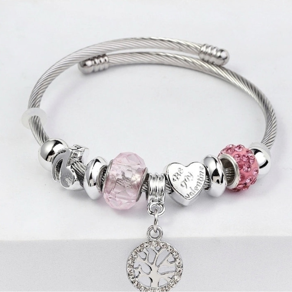 Elegant Silver and Pink Charm Bracelet
